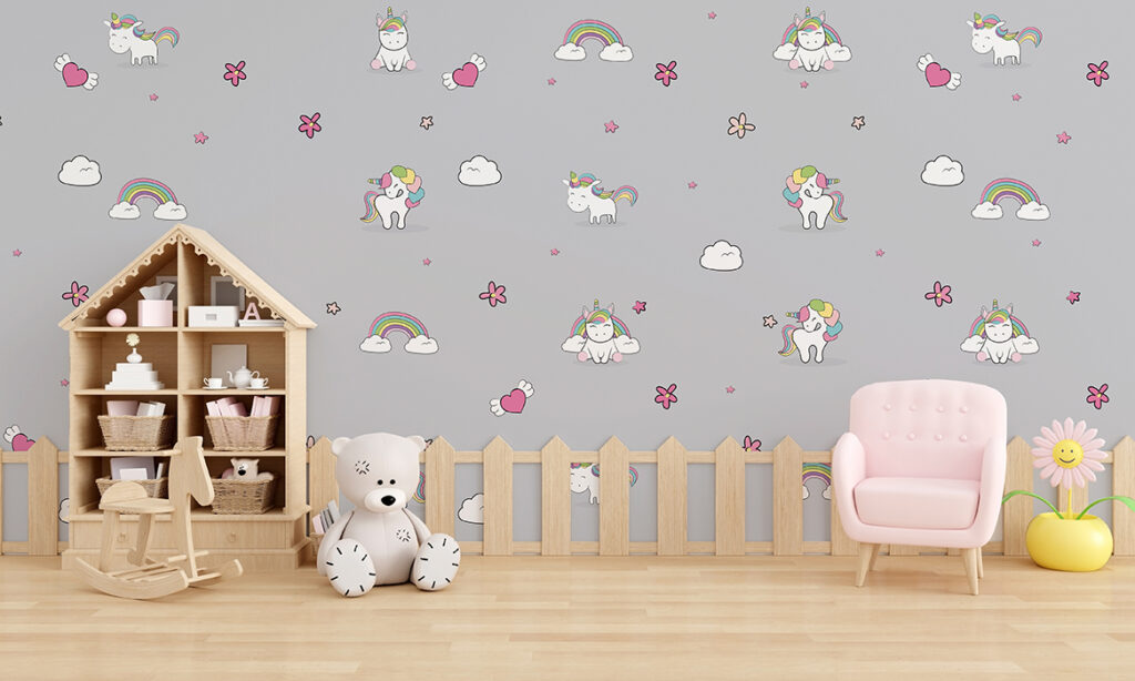 Papel de Colgadura DA-029 UNICORNIOS EN CASA – Papeles para Niños | Estilo y Elegancia Mural