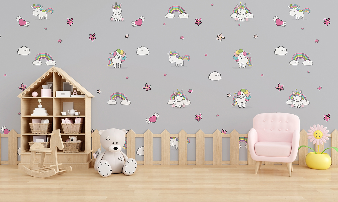 Papel de Colgadura DA-029 UNICORNIOS EN CASA – Papeles para Niños | Estilo y Elegancia Mural · imagen 1