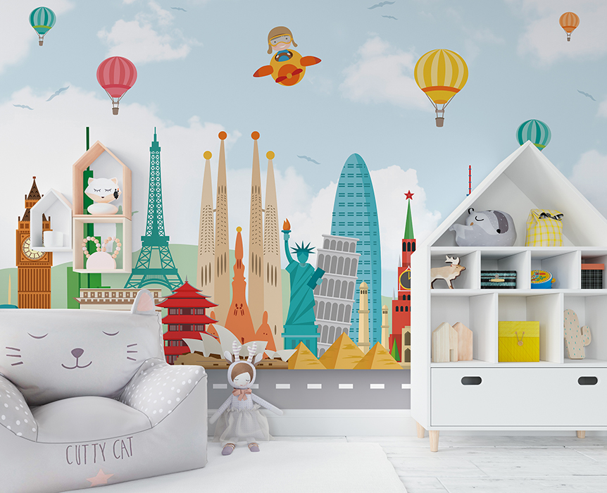 Papel de Colgadura DA-046 VIAJANDO POR EL MUNDO – Papeles para Niños | Estilo y Elegancia Mural