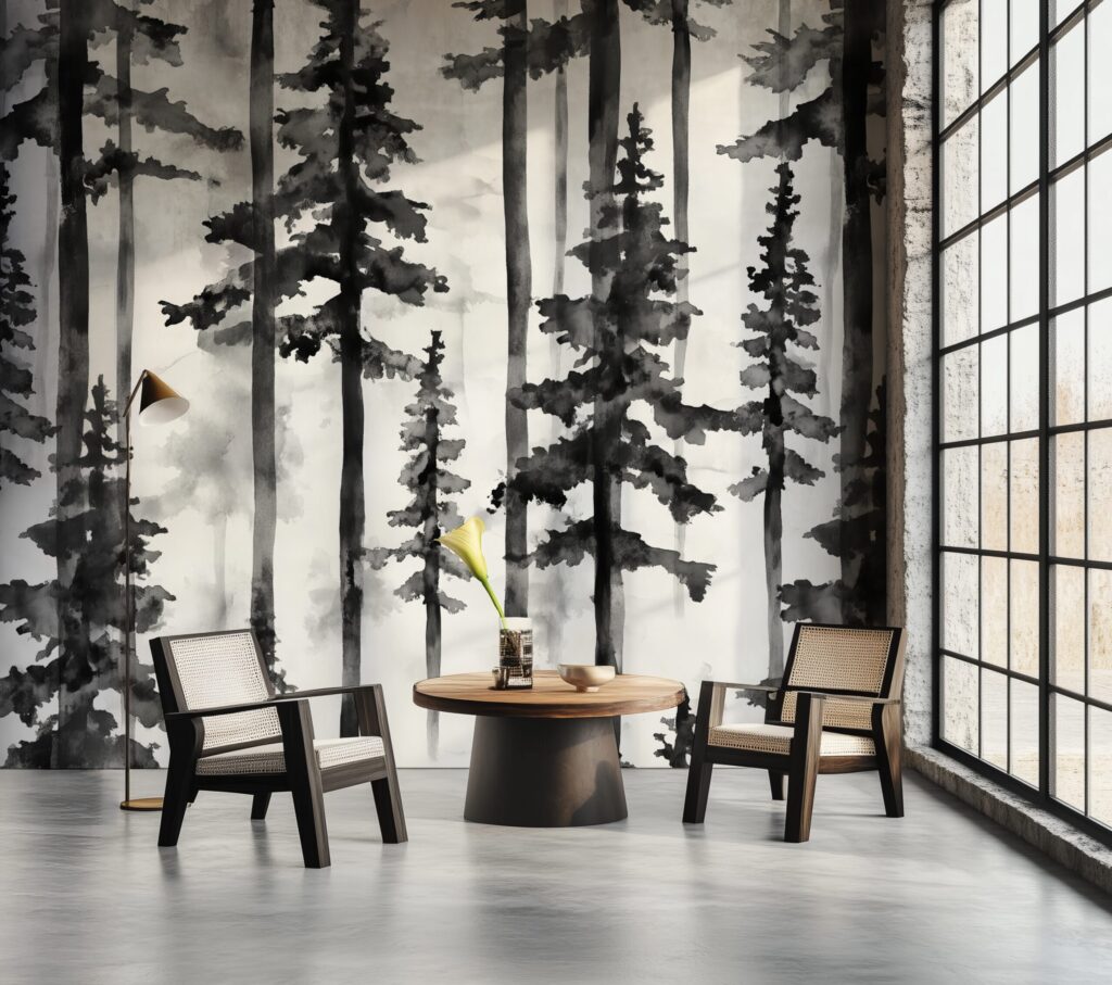 Papel Tapiz SEQUOIA BLANCO Y NEGRO – Made in Haus | Arte en cada Pared