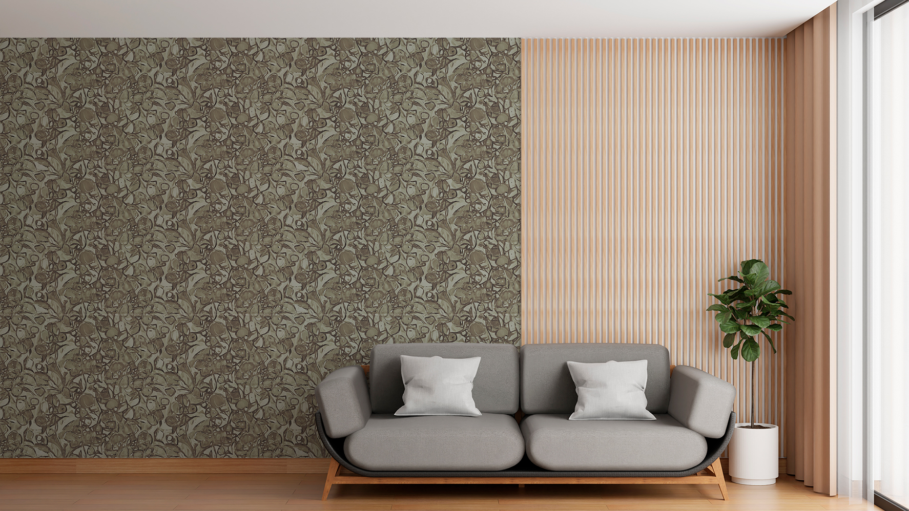 Papel Tapiz Cocuelo Gris-Oliva – Made in Haus | Arte en cada Pared · imagen 1