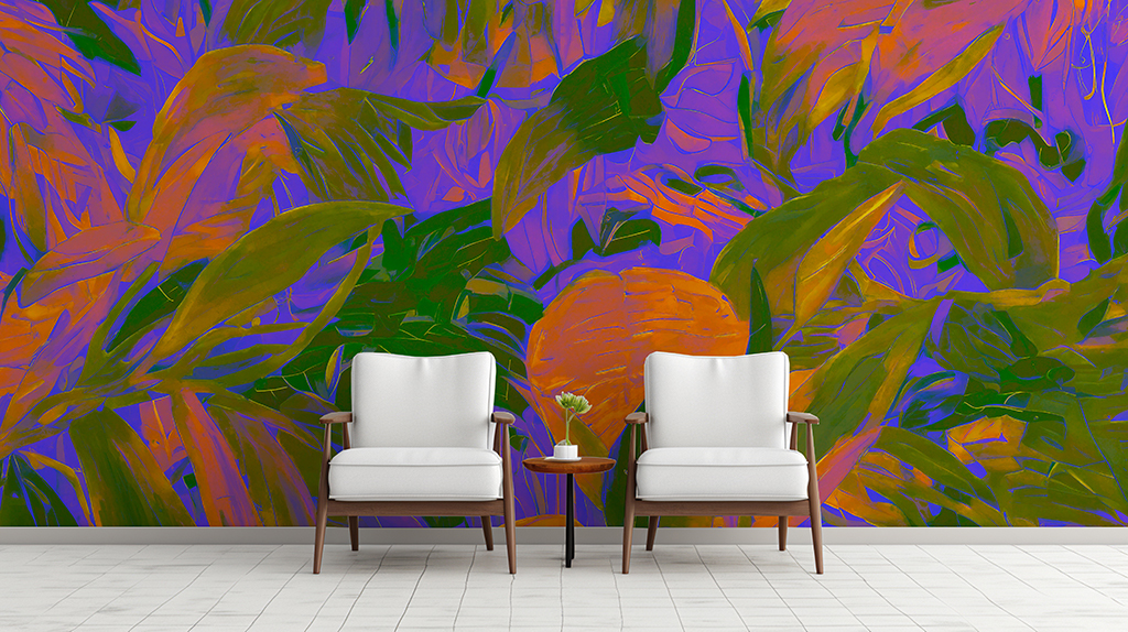 Papel Tapiz Palma Amarga Violeta-Verde – Made in Haus | Arte en cada Pared