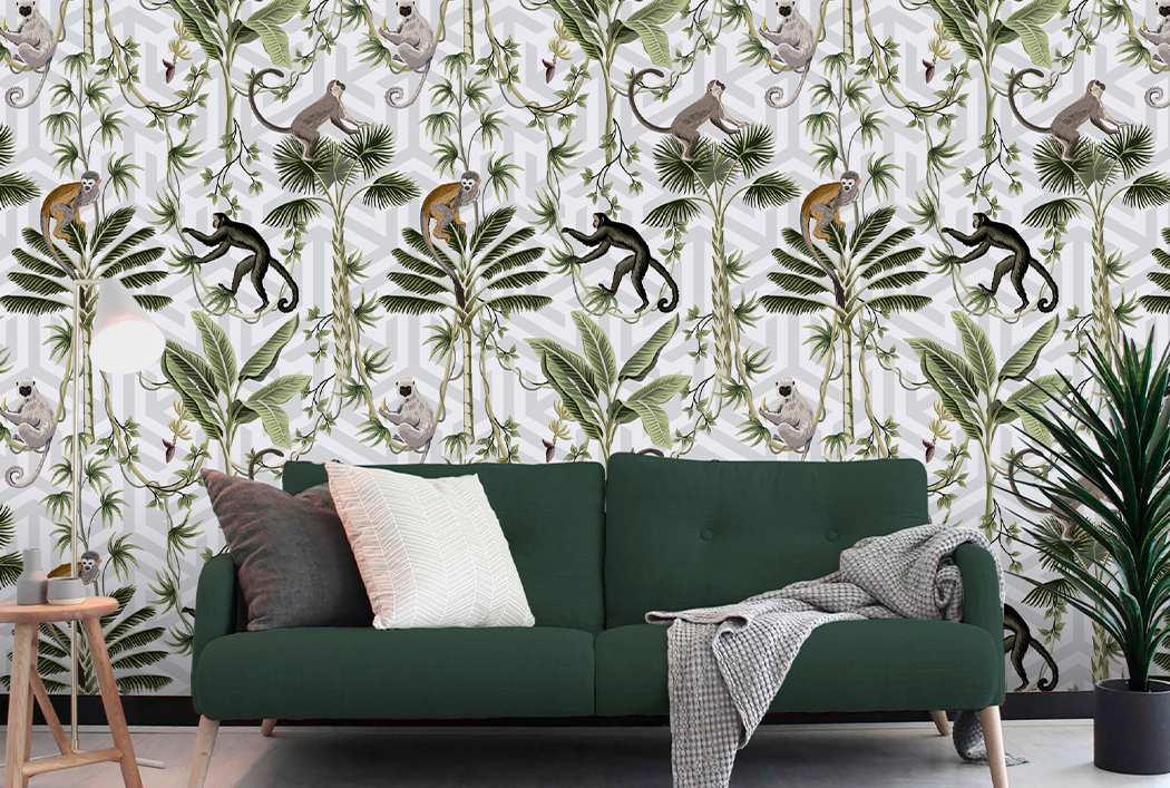 Papel Tapiz Monos Gris – Made in Haus | Arte en cada Pared