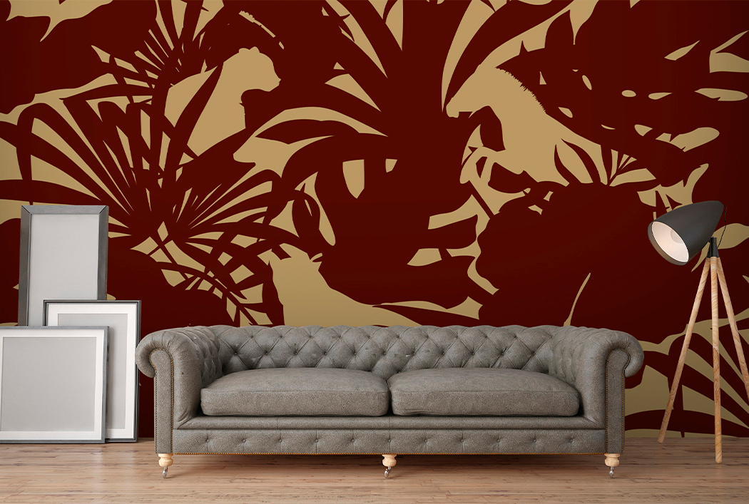 Papel tapiz Savage Kraft y Burdeos colección Tropicalia Made in Haus Bogotá