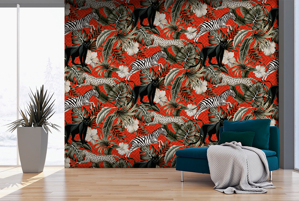 Papel Tapiz Exclusivo Savage Rojo Cítrico – Made in Haus | Diseño Único para tus Paredes · imagen 1