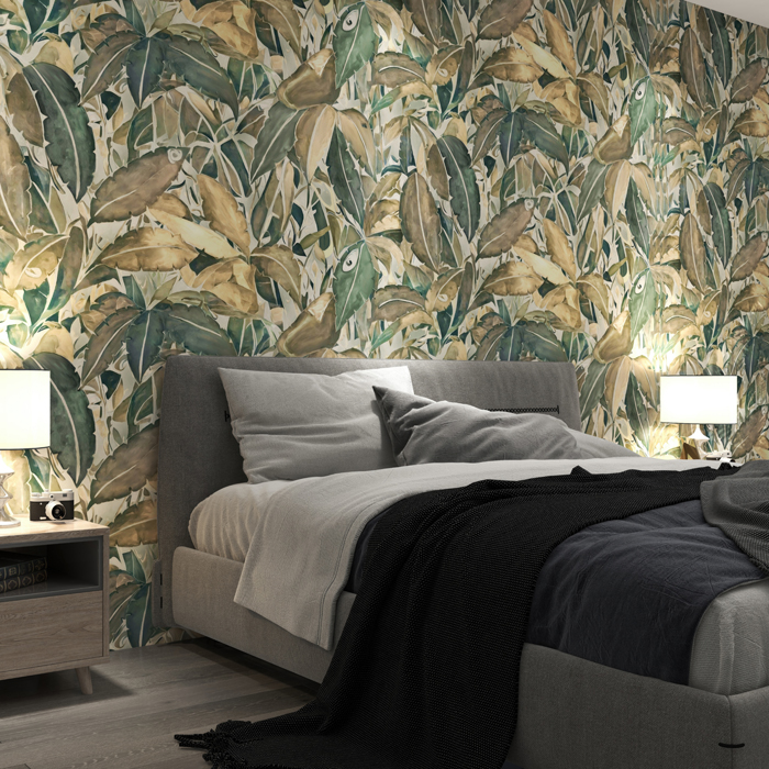 Papel de Colgadura Membrillo Oliva-Crema – Made in Haus | Estilo y Elegancia Mural