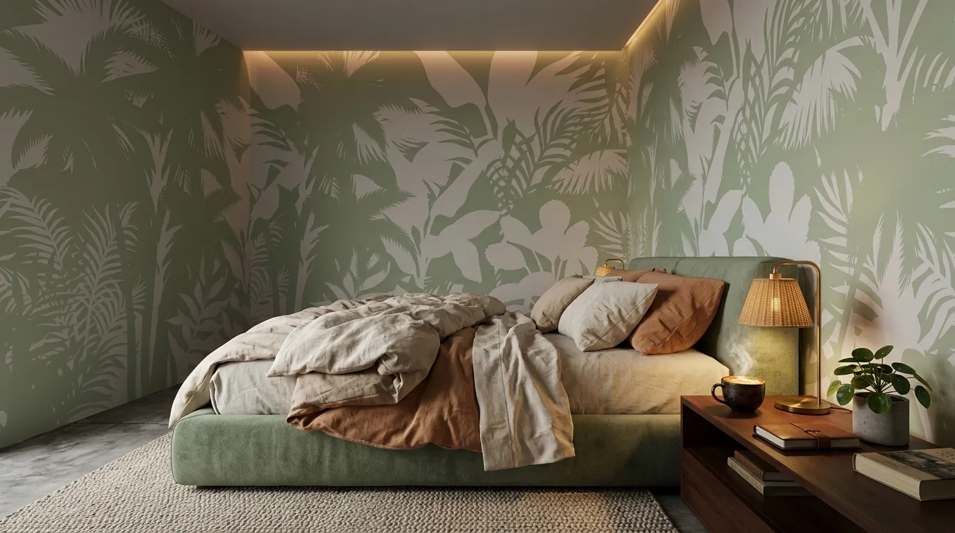 Habitación principal con papel de colgadura premium — Lirolhaus Bogotá